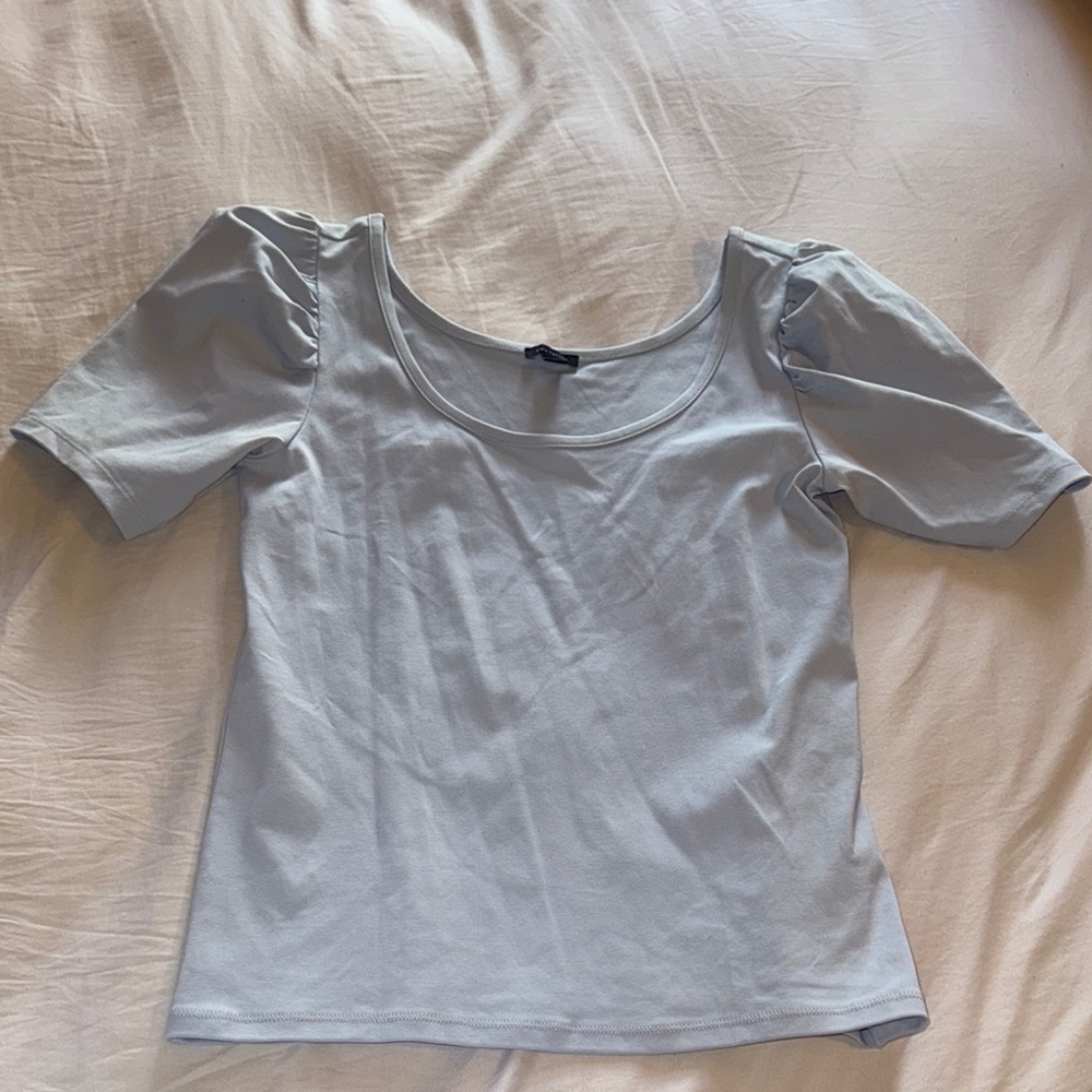 Gray Puff Sleeve Fitted Blouse